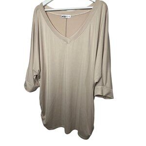 Doublju 3X Brown Dolman Sleeve Tunic Blouse V-Neck Oversized Plus Size Top